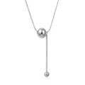 Detailed view of silver snake chain necklace with polished sphere and drop pendant - Ball and Bar Pendant / Steel Color (C-020)
