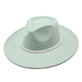 Mint green wool felt jazz hat with pearl trim decoration for elegant women style - M(56-58cm) / Mint Green