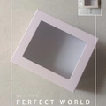 Square textured gift box with a clear window in a light grey minimalist finish - Pink Box Only