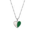Collier pendentif cœur bicolore en nacre rose et émail vert sur chaîne torsadée argent - Collier Coeur en Acier Inoxydable Color Block Vert Et Blanc (Couleur Acier)