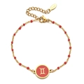 Detail of golden Gemini zodiac bracelet with red enamel charm and stainless steel clasp - Stainless Steel / Gemini-Red
