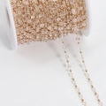 Champagne gold copper bead chain with square clear crystal beads on white spool - Transparent Pink KC Gold (Square Beads)