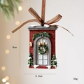 Miniature Christmas resin door hanger with wreath and faux snow, 8cm height - Retro Wreath Door