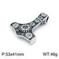Vintage silver punk Thor's hammer pendant with gear textures and 53x41mm dimensions - Punk Gear Texture Mjolnir Style (KP98500-KJX)