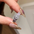Elegant purple enamel floral ring with centered zircon stones in a vintage style - Purple Enamel Flower Shape Rhinestone Ring (J6662)