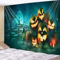 Halloween tapestry with pumpkin lanterns and full moon for bedroom wall decoration - 90x60cm / Style C