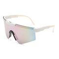 White sports sunglasses with pink and gold gradient mirrored lens for cycling and skiing - Creamy White (Iridium Lens)