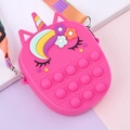 Pink unicorn pop fidget purse for kids made of soft silicone with a rainbow strap - Rose Red (Fringe)