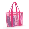 Hot pink mesh beach bag with large capacity for travel accessories and storage - Rose Red
