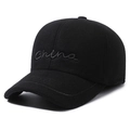 Gorra de béisbol de invierno para hombre en lana negra con bordado China y orejeras - Ajustable / Negro con bordado negro
