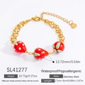 Waterproof 18k gold plated stainless steel double layer bracelet with red strawberry charms - Gold Double Layer Strawberry Charm Bracelet (SL41277)