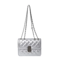 Silver quilted chain crossbody bag with metallic finish and square turn-lock closure - Silver