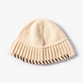 Chic beige knitted beanie for women featuring black hand-stitched decorative edging - Cream White (21B016)