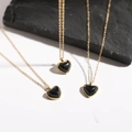 Minimalist double heart pendant necklace with black enamel inlay and gold finish chain - [XKN1162] Black Heart Necklace Gold
