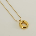 Golden chunky bubble oval pendant necklace with a sleek snake bone chain design - Letter O / Gold