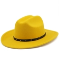 Classic bright yellow wool felt western cowboy hat with studded black leather belt strap - M (56-58cm) / Yellow