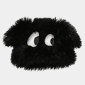 Detail of soft black faux fur winter hat featuring creative cartoon big eye decorations - Black