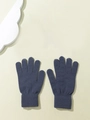 Winter thermal knit gloves in dark blue-grey with elastic ribbed cuffs and five fingers - One Size / Dark Smoke Grey
