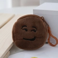 Mini brown poop emoji plush coin purse with zipper and orange plastic hook hanging toy - Brown
