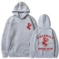 Felpa con cappuccio grigia con stampa grafica di ciliegie e labbra davanti e dietro - Taglia S / Grigio Chiaro Slogan