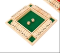 Wooden four-player Shut the Box board game with green felt surface and 1-10 flip numbers - Green