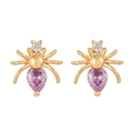 Macro detail of 18K gold plated spider earrings featuring purple pear-cut gemstones - Purple Spider (18K Gold Plated)