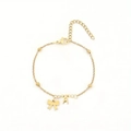 Bracelet ajustable en or 18K avec breloque papillon lettre A et perles métalliques - Lettre A