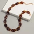 Vintage Acryl-Gliederkette mit Schildpatt-Muster, Karabinerverschluss und Metallkette - Leoparden-Stil