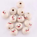 Natural 20mm round wood beads with printed smile faces for DIY jewelry making - Laughing Out Loud