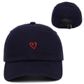 Navy blue cotton baseball cap with red embroidered heart and adjustable metal strap - Adjustable / Navy Blue