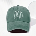 Vintage dark green washed cotton baseball cap with white DAD embroidery on front panel - Dark Green