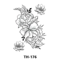 Waterproof temporary tattoo sticker TH-176 featuring black and white peony line art - Th-176 / 210*148mm