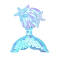 Blue sequin mermaid tail hair clip with purple shell and starfish detail for girls - Sky Blue