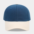 Detailed close-up of breathable eyelets and cotton fabric on a six-panel baseball cap - Adjustable / Blue with Beige Visor