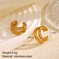 Double layered golden stainless steel ear cuff clip with modern linear design - Gold Round Style