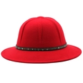 Red wool felt fedora hat with wide brim and studded leather band for a stylish autumn look - M (56-58cm) / Red