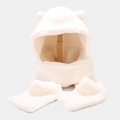 Dettaglio ravvicinato della sciarpa con cappuccio 3-in-1 in pile crema con orecchie - Taglia unica / Bianco Sporco