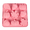 Silikonform in Rosa mit 9 Mulden für Kürbis Eichel und Ahornblatt Formen zum DIY Backen - 17*17*2.5cm / Rosa
