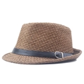 Cappello fedora in paglia marrone con cinturino in pelle nera e fibbia argento - 58cm / caffè