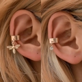 Vintage style bee drop and rhinestone ear cuff in golden finish for unpierced ears - KC Gold Bee and Rhinestone Asymmetric Style (KC Gold 5484)