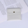 Elegant light gray lychee grain leather jewelry pouch with round gold snap button closure - PU Litchi Texture Leather (Cream White) / 10x10cm