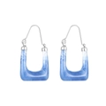 U-shaped blue and white marble resin drop earrings with silver metal hooks for women - White Blue