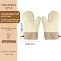 Guantes de cocina de silicona beige resistentes al calor con puños acolchados, 28x18 cm - Estilo de dos dedos / Juego de 2 Piezas / Blanco Roto