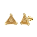 Golden S925 sterling silver triangle all-seeing eye stud earrings with engraved details - All-Seeing Eye Studs / 14K Gold Plated