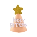 Pink felt birthday party hat with a gold glitter star and Happy Birthday text - Beige Star Birthday Hat