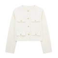 White tweed jacket with golden buttons and a slim short fit for a classic style - White