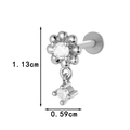 Silver F136 titanium stud with flower zircon and starburst chain dangle, 1.13cm length - Flower Dangle Style (0195-10#) / Silver