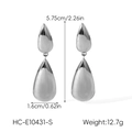 Vue détaillée des dimensions de boucles d'oreilles goutte en acier inoxydable argenté - Style Goutte d'Eau (HC-E10431-S)