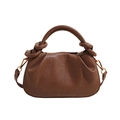 Brown pleated leather tote bag with a knotted handle and gold chain strap in a classic retro style - Dark Khaki