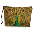 Pochette per cosmetici con stampa piume di pavone e comodo cinturino da polso nero - Stile Pavone Blu Verde (Stile 1)